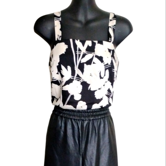 Banana Republic | NWT White Floral Silky Tank Black & White Boxy Camisole Top - Picture 1 of 12